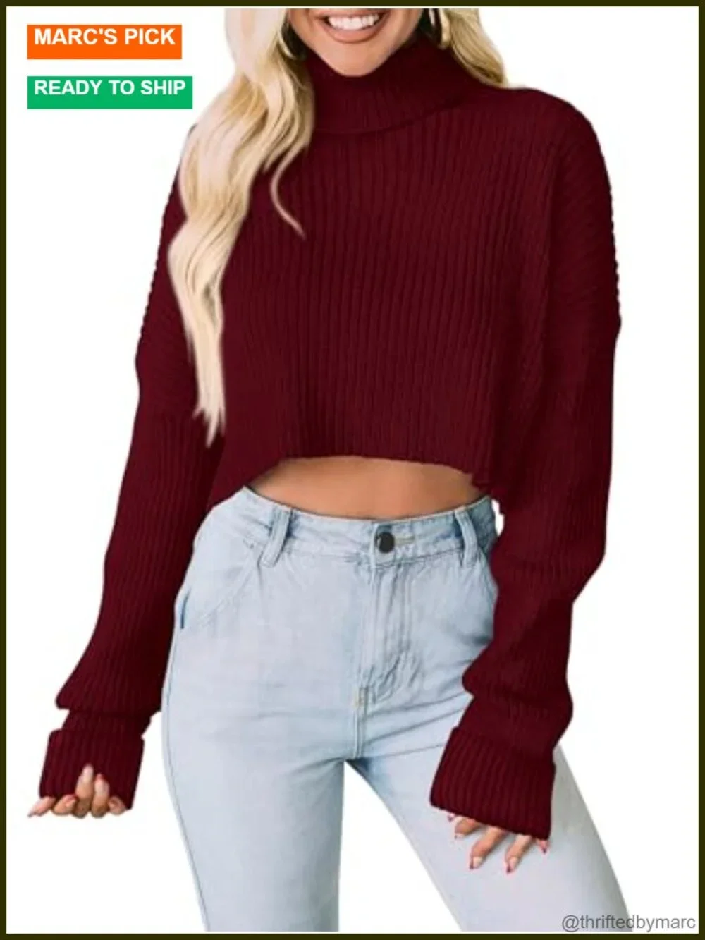 Turtleneck Cropped Sweater Soft Knit Long Sleeve Pullover
